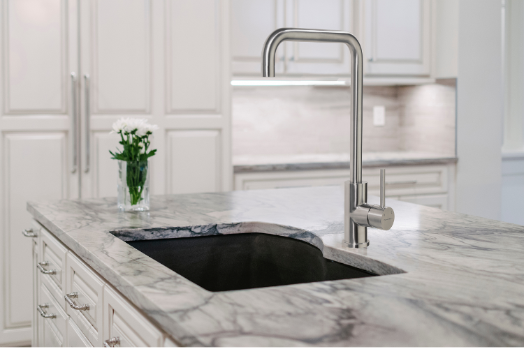 Grifo de cocina 3829 de acero inoxidable y caño alto giratorio de Ramon